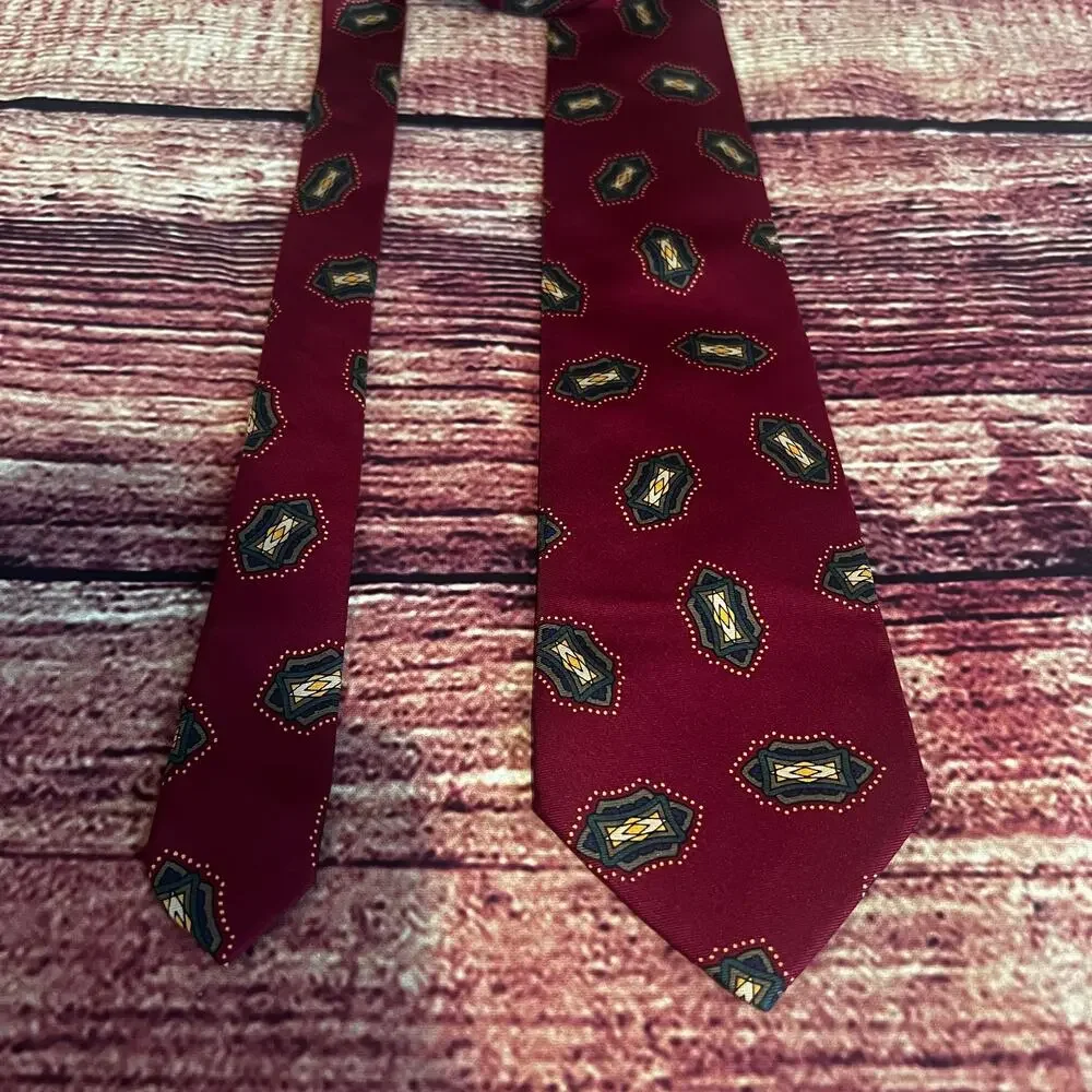 Lands End Direct Merchants 100% Silk Skinny Tie 58x3.5 Red Green Abstract